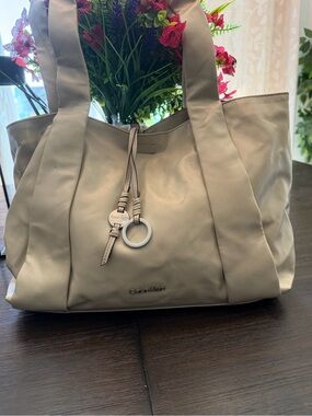 Calvin Klein Neutral Cream Leather Tote with Ring Charm